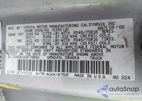 2010 Toyota Tacoma Base V6 z USA, uszkodzony, nr VIN 5TEUU4EN1AZ679862